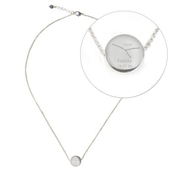 Collier argenté personnalisé avec signe astrologique du zodiaque Cancer (21 juin - 22 juillet) 2