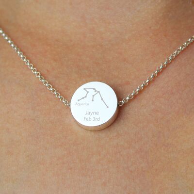 Collana tono argento con segno zodiacale zodiacale Acquario personalizzata (20 gennaio - 18 febbraio)