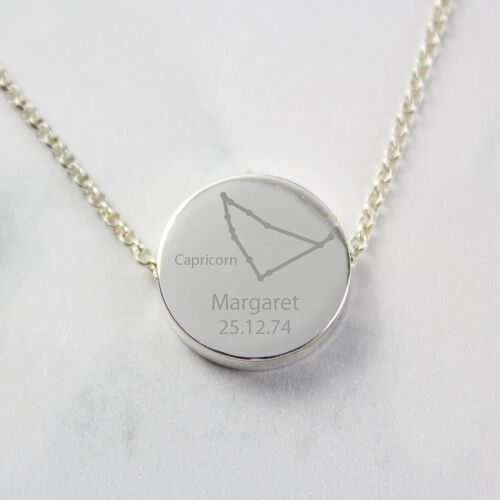 Personalised Capricorn Zodiac Star Sign Silver Tone Necklace (December 22nd - 19th January)