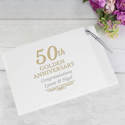 Libro degli ospiti e penna personalizzati per il 50° anniversario d'oro con copertina rigida