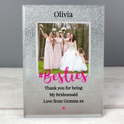 Cornice per foto in vetro glitterato 4x4 personalizzata 'Bestie'