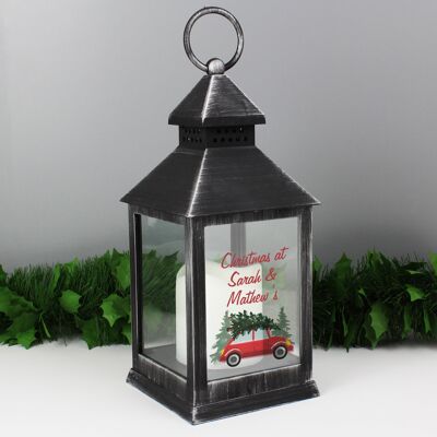 Lanterna nera rustica personalizzata "Guida a casa per Natale".