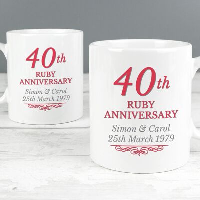 Juego de tazas personalizadas del 40.º aniversario de rubí