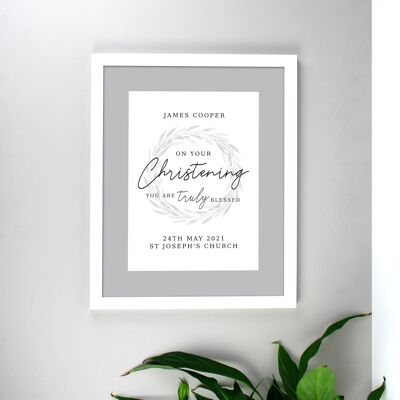 Stampa personalizzata con cornice bianca per battesimo 'Truly Blessed'