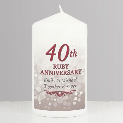 Vela de pilar personalizada del 40 aniversario de rubí
