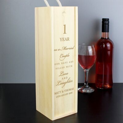 Boîte à bouteilles de vin en bois d'anniversaire personnalisée