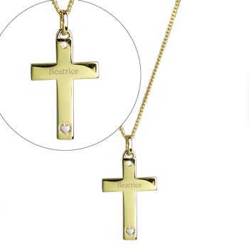 Croix en or 9 carats personnalisée avec coeur en argent sterling et collier CZ 4