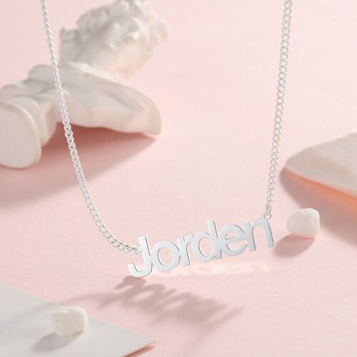 Personalised 925 Sterling Silver Name Necklace - 925 Sterling Silver - White Gold Plated - 14