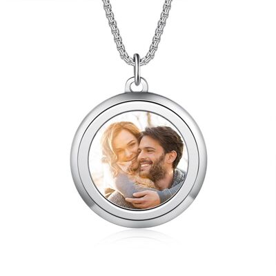 Pendentif Photo Rond en Acier Inoxydable Personnalisé avec Collier - Impression Colorée