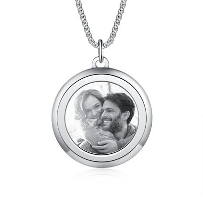 Round Personalised Stainless Steel Photo Pendant with Necklace - Black and White Printing