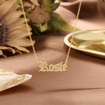 Personlised 925 Silver Name Old English Font, Hip-hop Necklace - 925 Sterling Silver - Gold Plated - 14