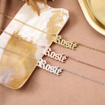 Nom en argent 925 personnalisé Old English Font, collier hip-hop - Argent sterling 925 - Plaqué or rose - 16 2