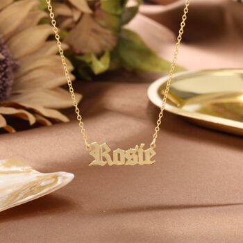 Nom en argent 925 personnalisé Old English Font, collier hip-hop - Argent sterling 925 - Plaqué or rose - 16 3