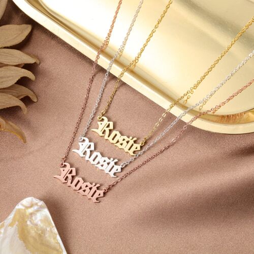 Personlised 925 Silver Name Old English Font, Hip-hop Necklace - 925 Sterling Silver - Rose Gold Plated - 20