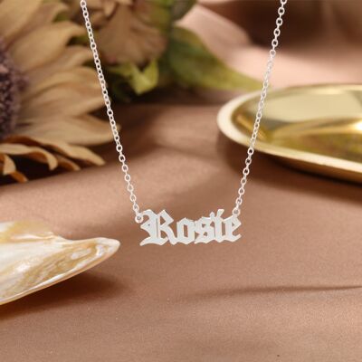 Personlised 925 Silver Name Old English Font, Hip-hop Necklace - 925 Sterling Silver - White Gold Plated - 14