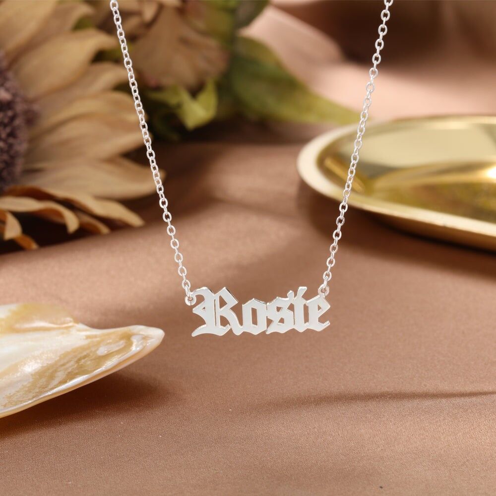 Sterling silver name on sale necklace old english