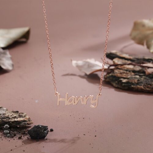 Custom Cutout Name Personalised Chain Necklace - 925 Sterling Silver - Rose Gold Plated - 14