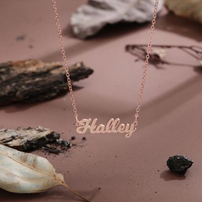 Personalised 925 Sterling Silver Cutout Name Necklace - 925 Sterling Silver - Rose Gold Plated