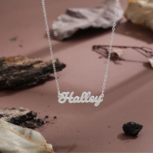 Personalised 925 Sterling Silver Cutout Name Necklace - Copper - White Gold Plated