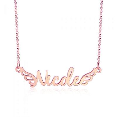 Personalised 925 Sterling Silver Cutout Name Necklace with Wings Design - Rose Gold Plated