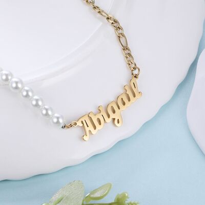 Collar personalizado con nombre recortado de perlas de acero inoxidable A