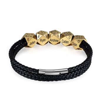 Bracelet en cuir de perle de charme d'or d'acier inoxydable personnalisé B 3