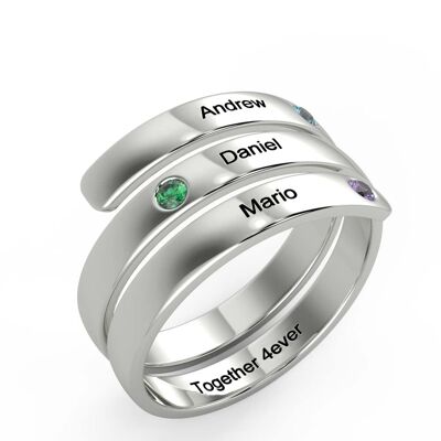 Personalised Birthstones & Names Stainless Steel Ring - Size 6