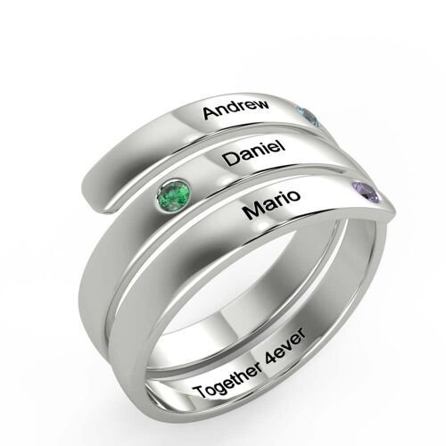 Personalised Birthstones & Names Stainless Steel Ring - Size 7