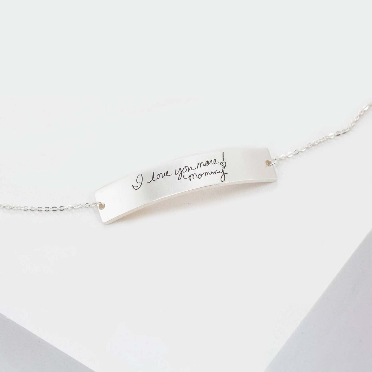 Personalisierte Handschrift graviertes Sterling Silber Armband - Weißgold plattiert