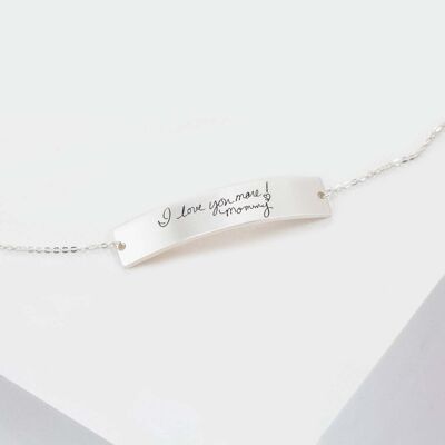 Pulsera Personalizada De Plata De Ley Grabada Con Escritura A Mano - Chapada En Oro Blanco