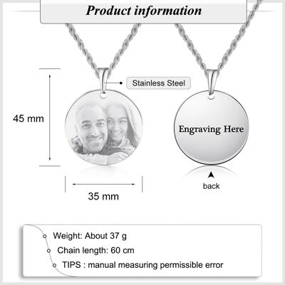 Personalisierte Foto-Anhänger-Halskette aus Edelstahl - verdrehte Kette und Schwarz-Weiß-Druck