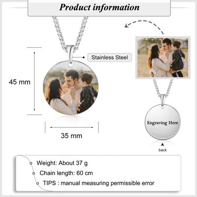Personalisierte Halskette mit Fotoanhänger aus Edelstahl – kubanische Kette und farbenfroher Druck
