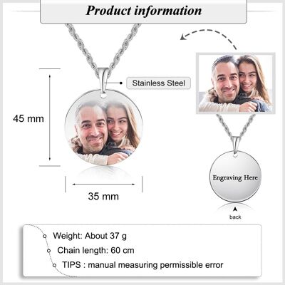 Personalisierte Fotoanhänger-Halskette aus Edelstahl – verdrehte Kette und bunter Druck