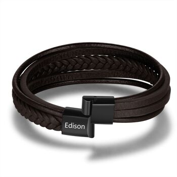 Bracelet Acier Inoxydable Noir / Cuir Marron - Marron 1