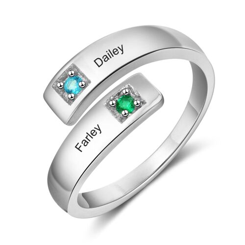 Personalised Rhodium Plated Opened Birthstone Ring