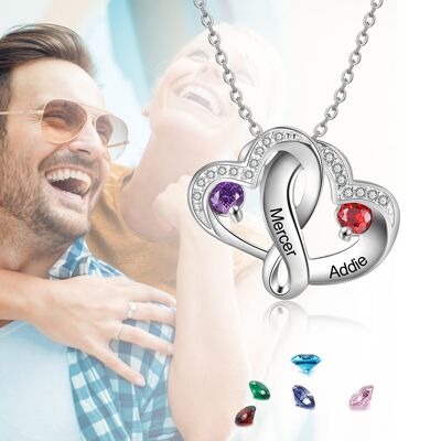 925 Sterling Silver Intertwining Heart Necklace with Birthstones