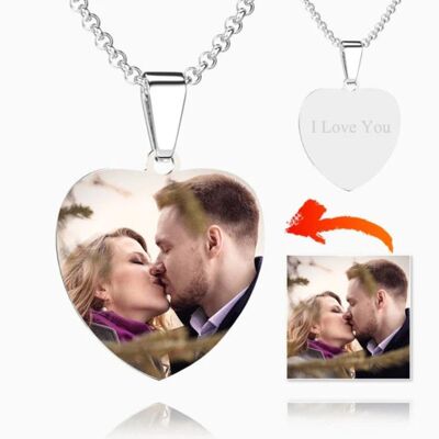 Collana personalizzata con foto a cuore in acciaio inossidabile a colori