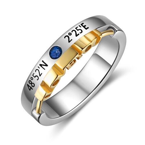 Personalised Rhodium Plated Birthstone Couple Ring - Size 9 - For Men