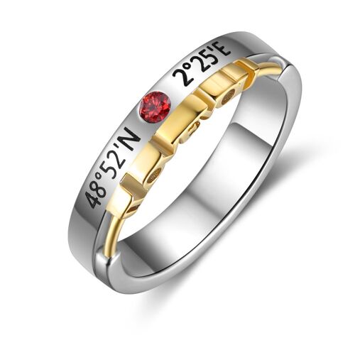 Personalised Rhodium Plated Birthstone Couple Ring - Size 6 - For Women