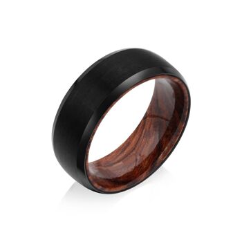 Bague de couple assortie personnalisée en acier au tungstène/bois massif - Taille 7 - Plaqué or blanc 3