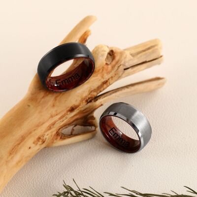 Anillo de pareja personalizado de acero de tungsteno/madera maciza a juego - Tamaño 10.5 - Chapado en oro blanco