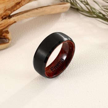 Bague de couple assortie personnalisée en acier au tungstène/bois massif - Taille 12,5 - Plaqué or blanc 4