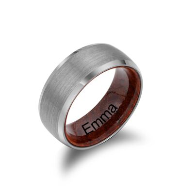 Personalised Tungsten Steel/ Solid Wood Matching Couple Ring - Size 15 - White Gold Plated