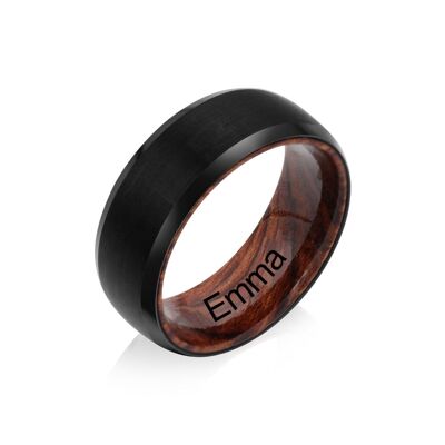 Anillo de pareja personalizado de acero de tungsteno/madera maciza a juego - Tamaño 6 - Negro