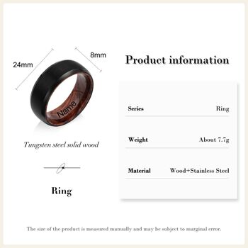 Bague de couple assortie personnalisée en acier au tungstène/bois massif - Taille 11,5 - Noir 5