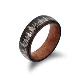 Bague personnalisée sur le thème de la forêt en acier titane et bois massif - Taille 10 - Pour homme 6