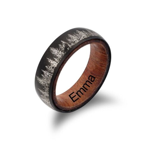 Personalised titanium steel and solid wood Forest Themed Ring - Size 6 - For Women