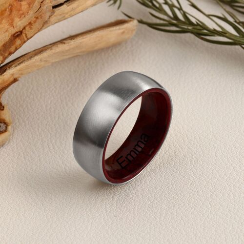 Personalised Titanium Steel + Solid Wood Men's Ring - Size 11
