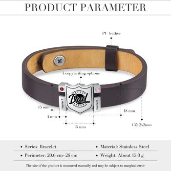 Bracelet Cuir Acier Inoxydable Avec Pierres de Naissance - Plaqué Or - 3 - 3 8