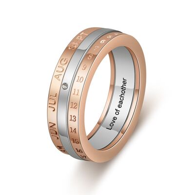 Anello personalizzato con data speciale in acciaio inossidabile - Misura 6 - Placcato in oro rosa